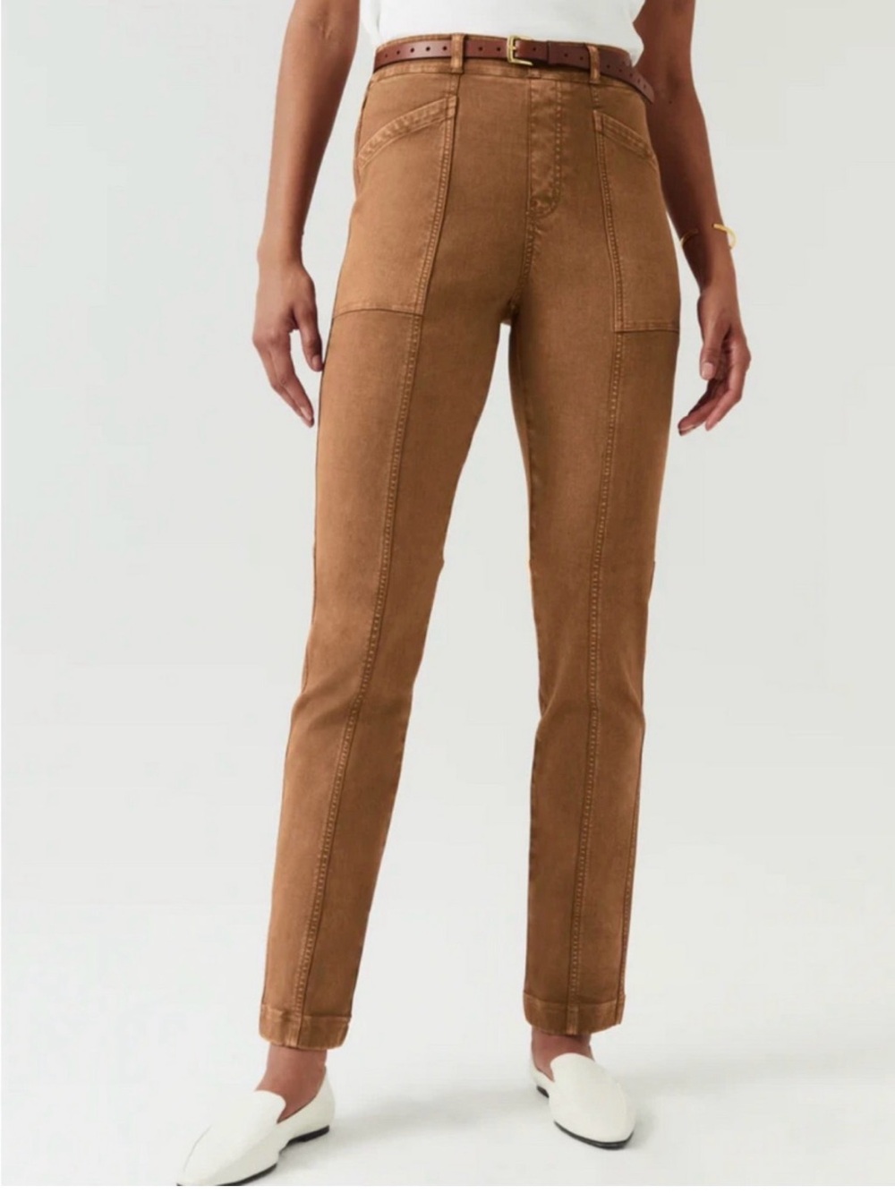 SPANX Stretch Twill Straight Leg Pull On Pants  Acorn Brown Gorpcore  Size M